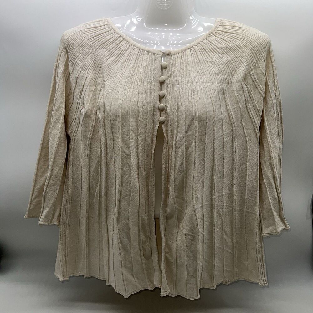 Larry Levine Elegant Cream Women’s Cardigan w/Covered Buttons at Top Size L